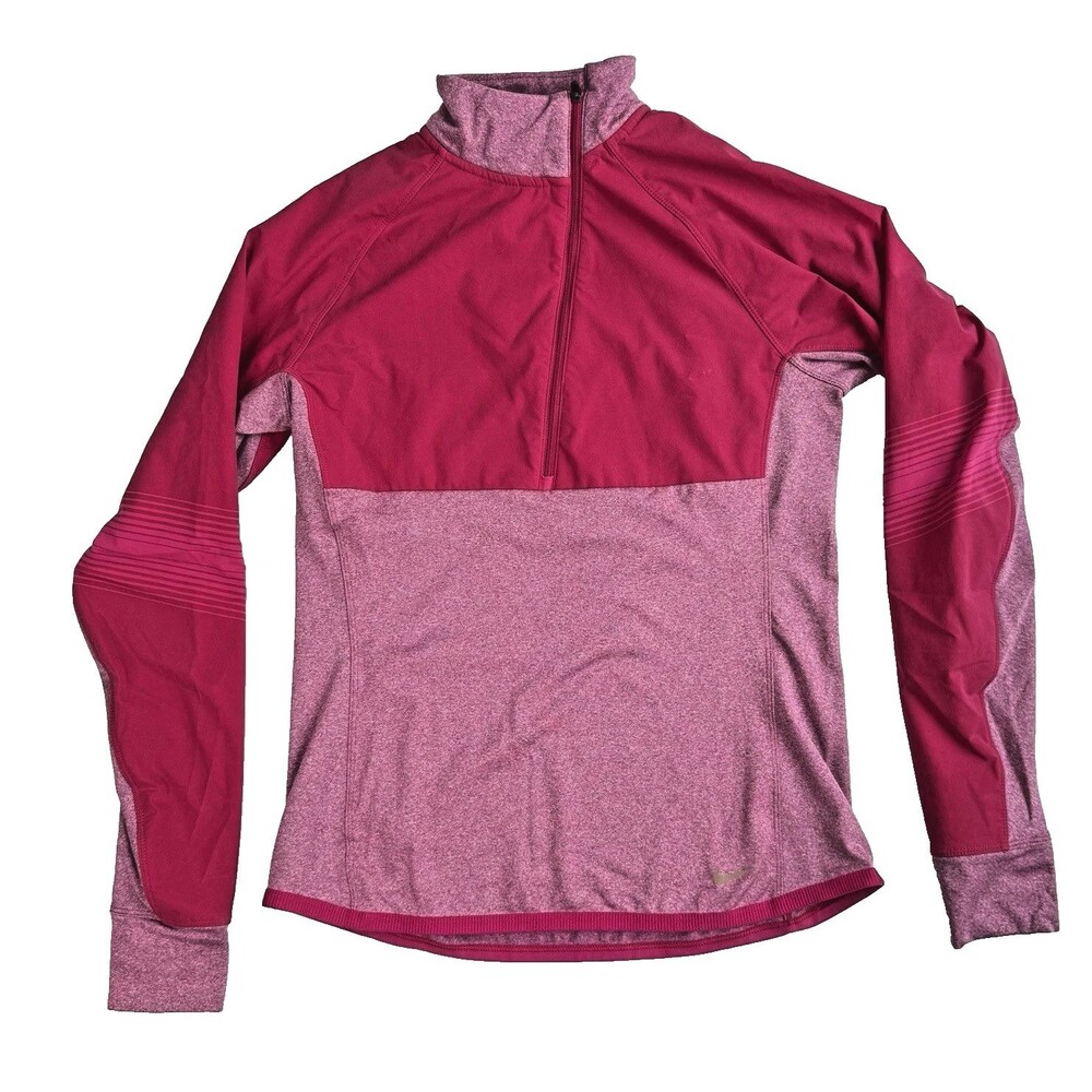 NIKE Running Pullover Dri-fit Long Sleeve Pink Half Zip Thumb Loops Women's M